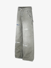 Plaid Patchwork Workwear Jeans