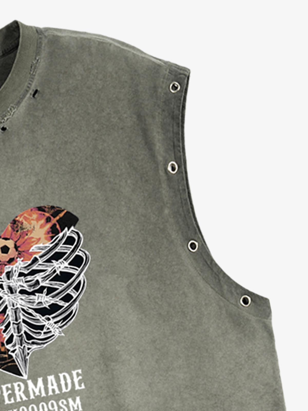 Cotton Sleeveless Crop Top with Heart Graphic Print and Adjustable Side Lacing for Streetwear Style 