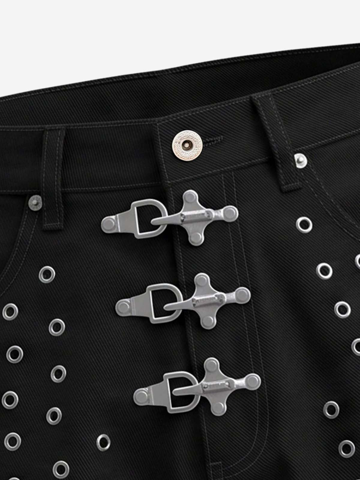 Scorpion Embroidered Anchor-Buckle Denim Shorts