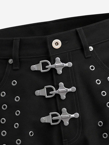 Scorpion Embroidered Anchor-Buckle Denim Shorts