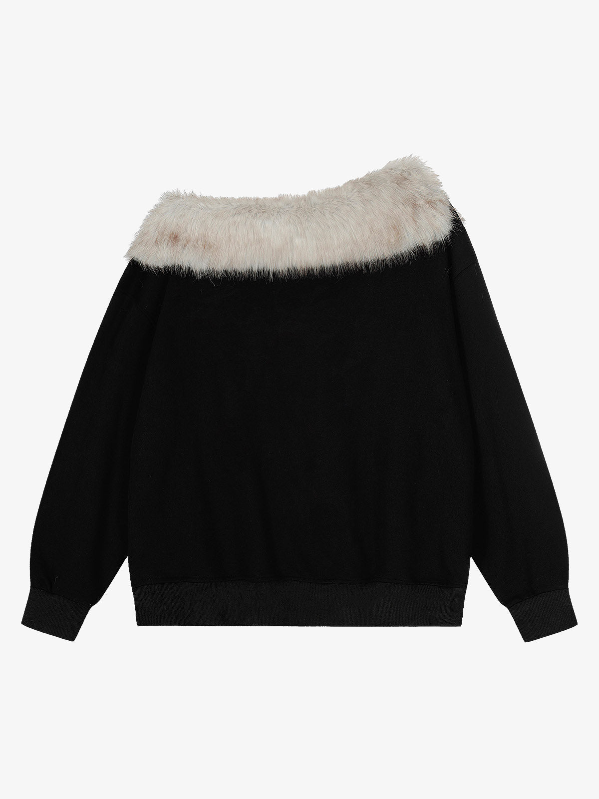Off-Shoulder-Sweatshirt mit Pelzkragen und Grafikprint '98