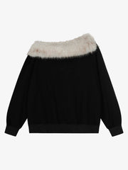 Off-Shoulder-Sweatshirt mit Pelzkragen und Grafikprint '98