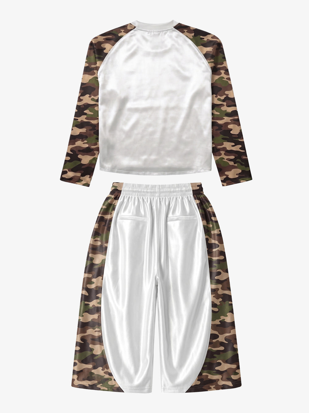 Camo Patchwork Satin Capri Pants Set