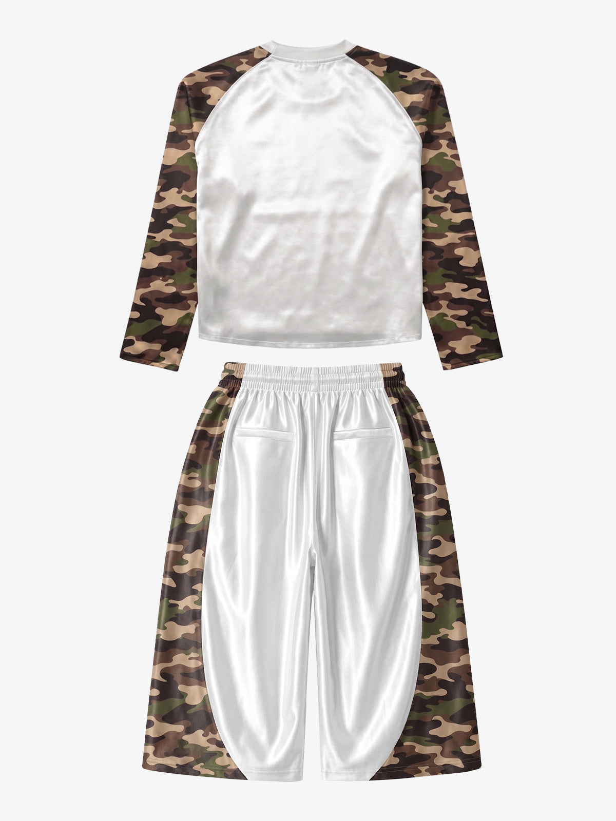 Camo Patchwork Satin Capri Pants Set