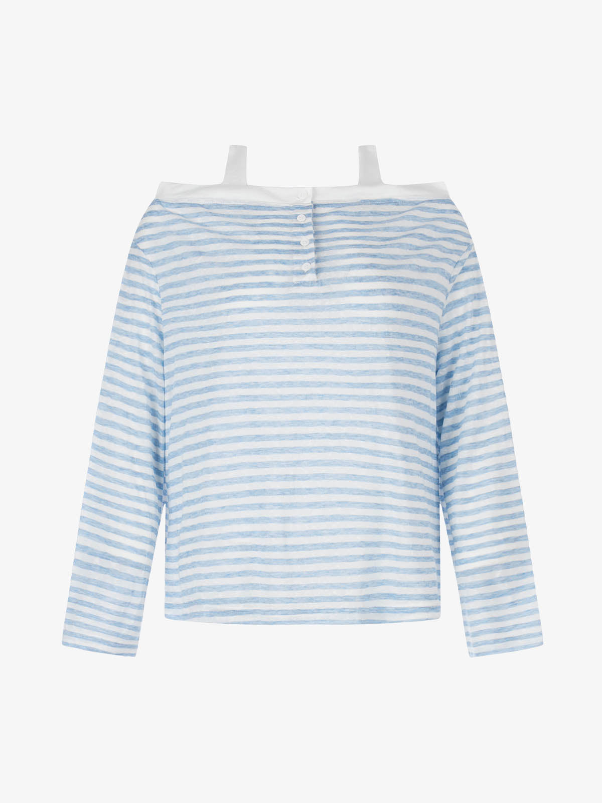 Striped Off-Shoulder Henley T-Shirt 