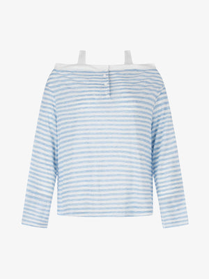 Striped Off-Shoulder Henley T-Shirt 