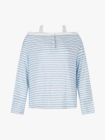 Striped Off-Shoulder Henley T-Shirt 