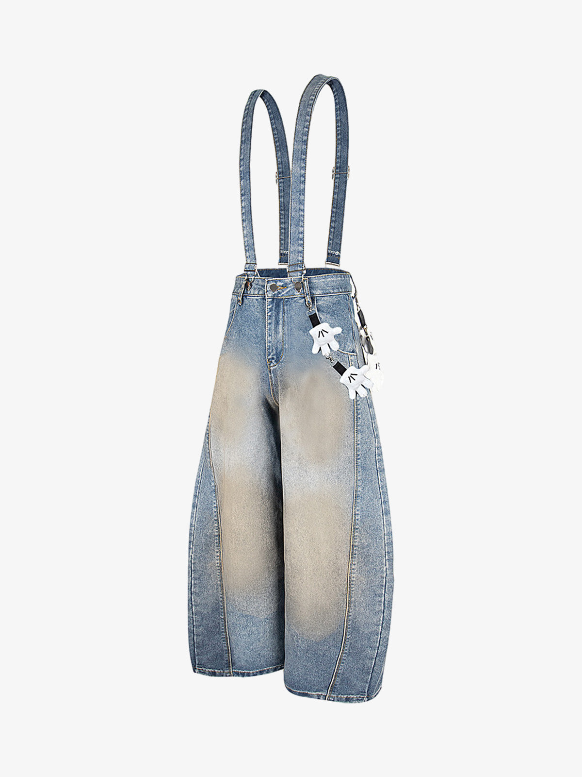Washed Distressed Detachable Overalls Jeans 