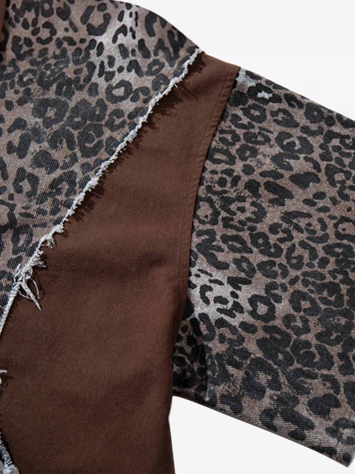 Vintage Leopard Patchwork Distressed Polo Shirt