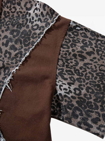 Vintage Leopard Patchwork Distressed Polo Shirt