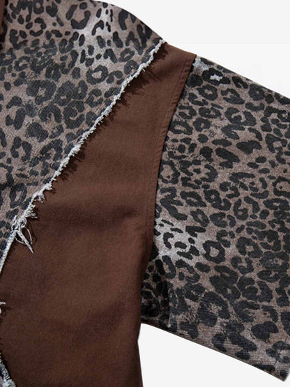Vintage Leopard Patchwork Distressed Polo Shirt
