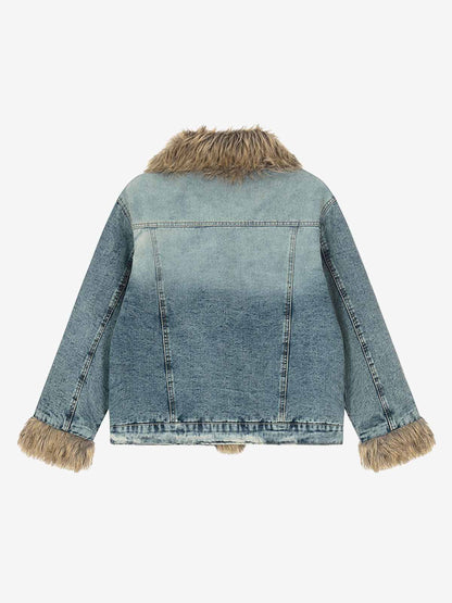 Stylish Denim Jacket with Faux Fur Trim for Men and Women - Perfect for Casual Outfits 