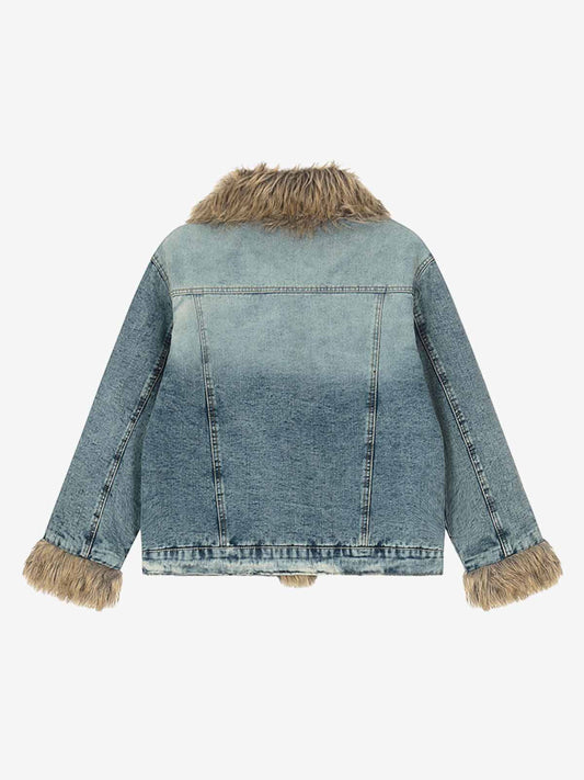 Stylish Denim Jacket with Faux Fur Trim for Men and Women - Perfect for Casual Outfits 