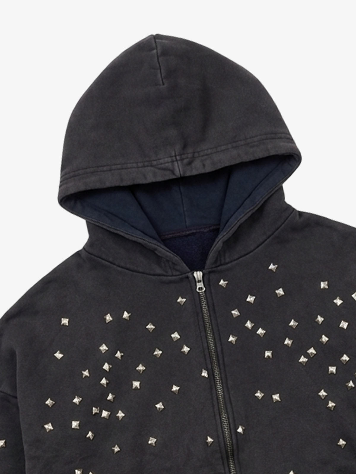 Metallic Studded Boxy Fit Zip-Up Hoodie