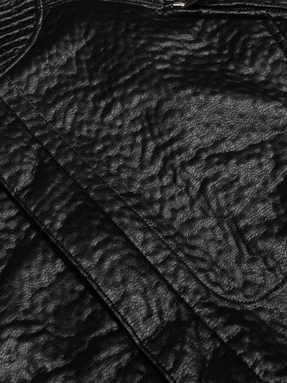 Street Functional PU Leather Panel Workwear Pocket Bomber Jacket 