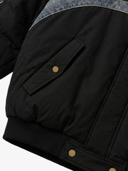 Denim Panel Hooded Padded Coats