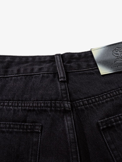 Retro Rhinestone Graffiti Washed Straight Jeans 