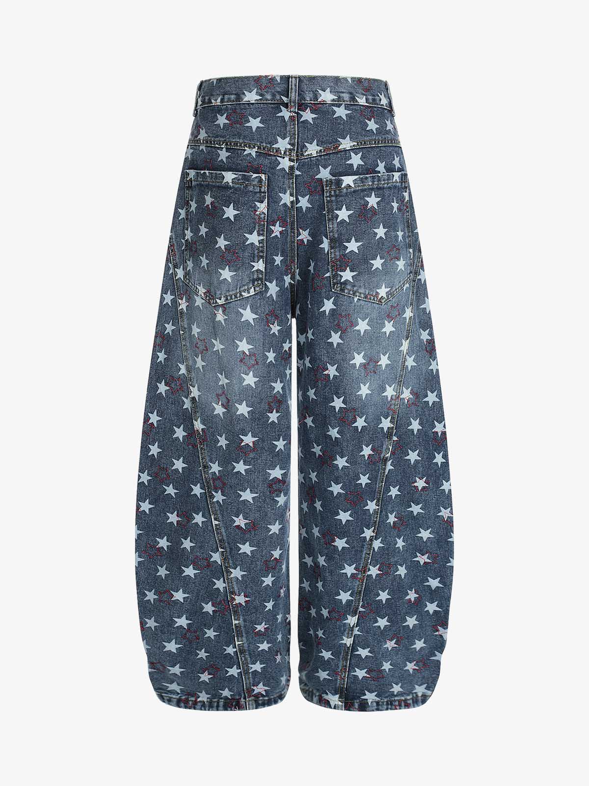 Star-Printed Wide-Leg Denim Culottes for Women - Stylish and Comfortable Everyday Wear 