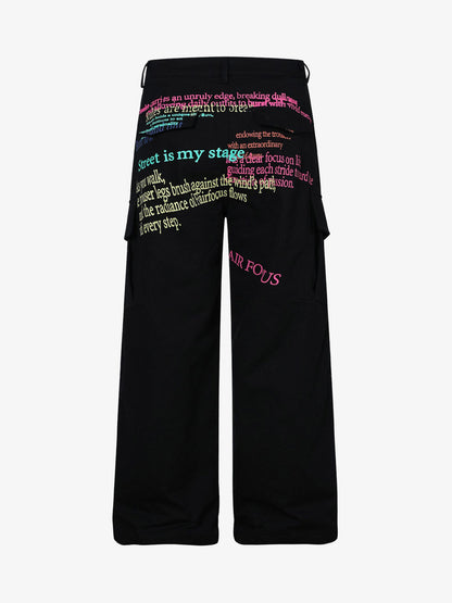 Stylish Wide-Leg Trousers with Embroidered Text and Multi-Pockets for Modern Fashionistas 