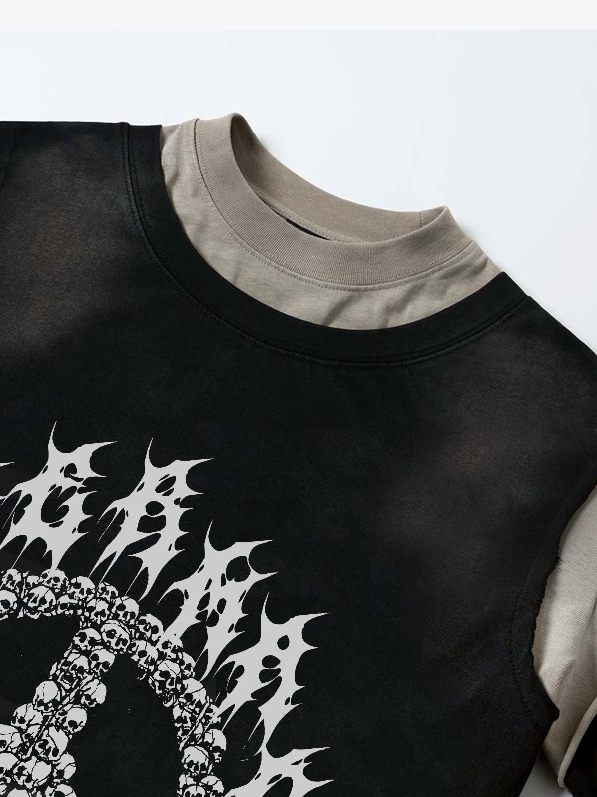 Cotton Blend Long Sleeve T-Shirt with Peace Symbol Skull Print and "End the War" Graphic Design 