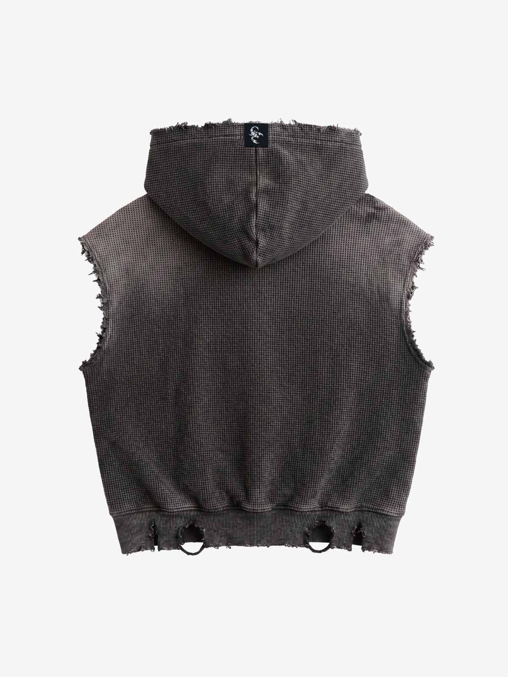 Felpa con cappuccio e zip senza maniche con grafica multi-etichetta effetto invecchiato - 2641