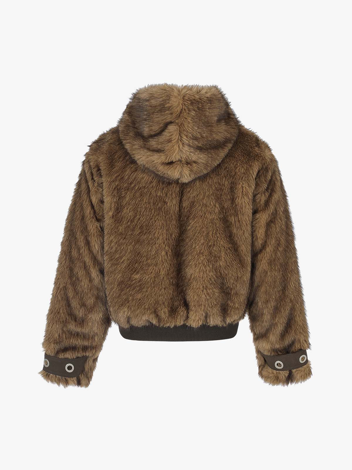 Mountain-Panel Faux-Fur Collar Fleece-Lined Padded Coat