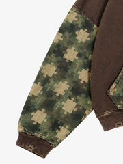Paneled Camo Washed Distressed Zip Hoodie
