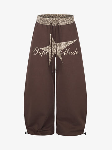 Leopard Star Applique Baggy Sweatpants