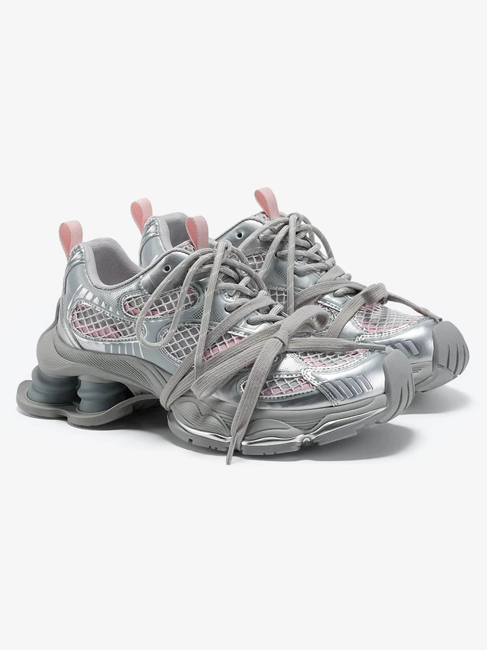 Metallic Mesh Chunky Spring-Loaded Sneakers