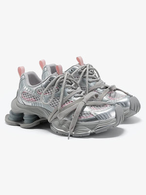 Metallic Mesh Chunky Spring-Loaded Sneakers