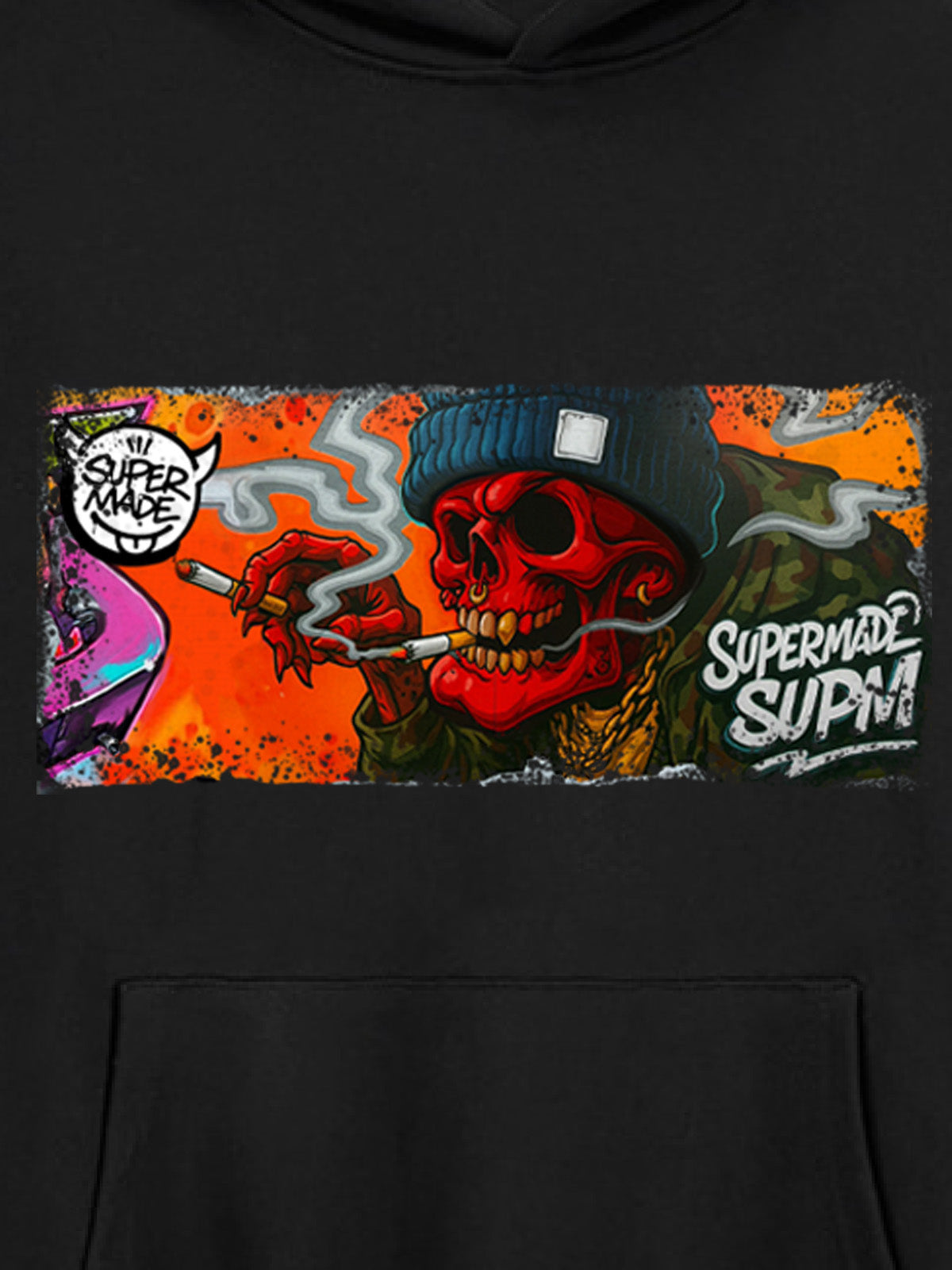 Thesupermade Distressed Blood-red Skull Graffiti Hooded Sweatshirt 