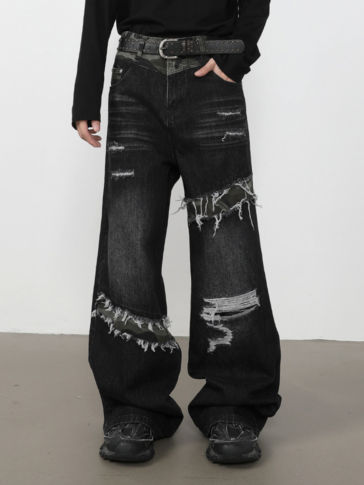 Patchwork-Jeans im Used-Look