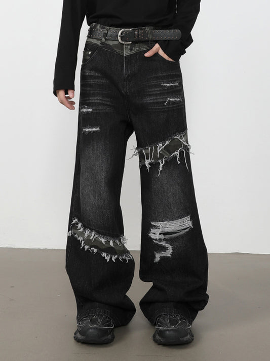 Patchwork-Jeans im Used-Look
