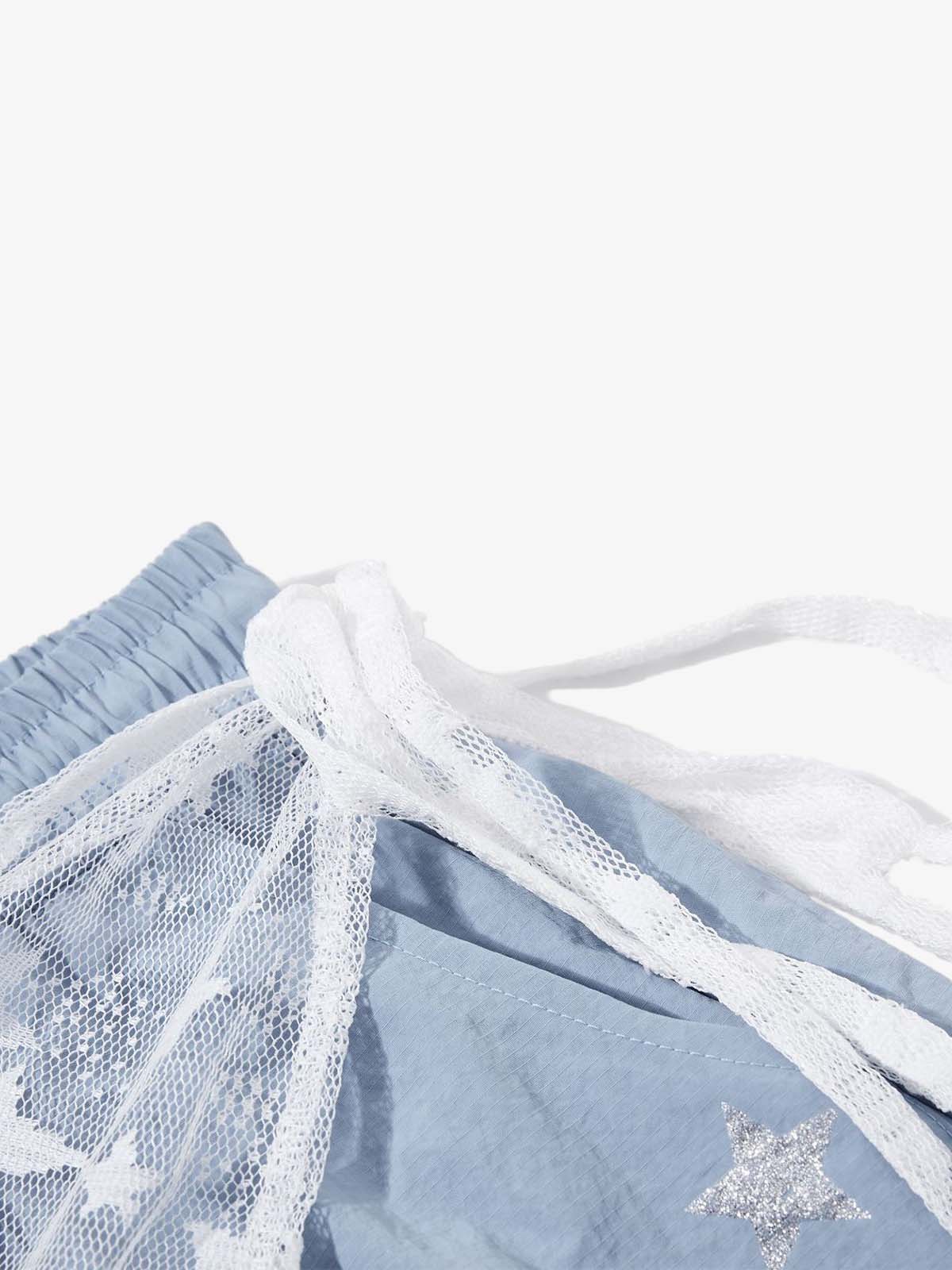 Star-Lace Overlay Baggy Track Pants 