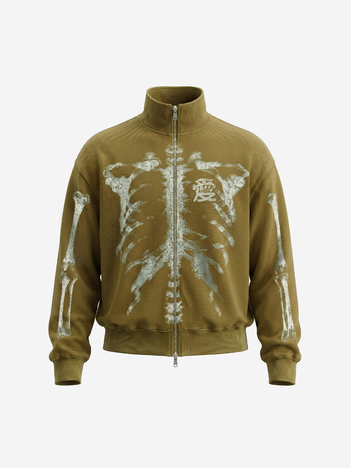 Skull Graphic Waffle Double-Zip Stand-Collar Sweatshirt