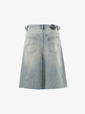 Rhinestone Embellished Denim Shorts