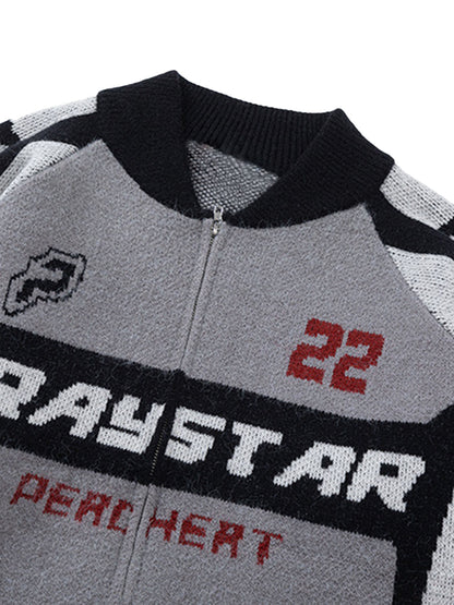 Thesupermade Retro Racing Bomber Sweater Jacket 
