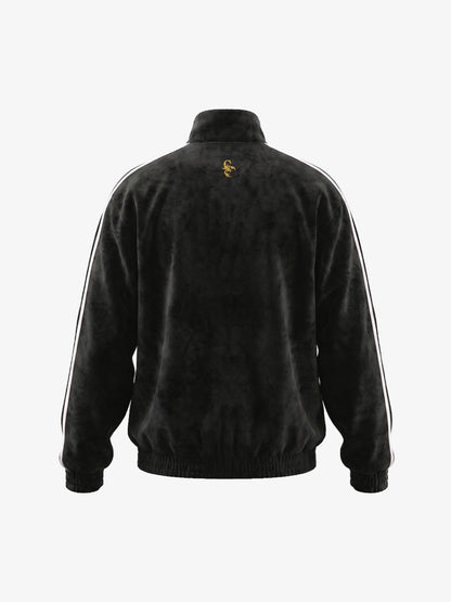 Logo Striped Suede Frog-Button Cardigan
