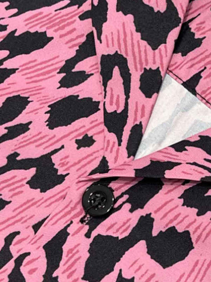 Cyber Punk Leopard Print Camp Collar Boxy Shirt 