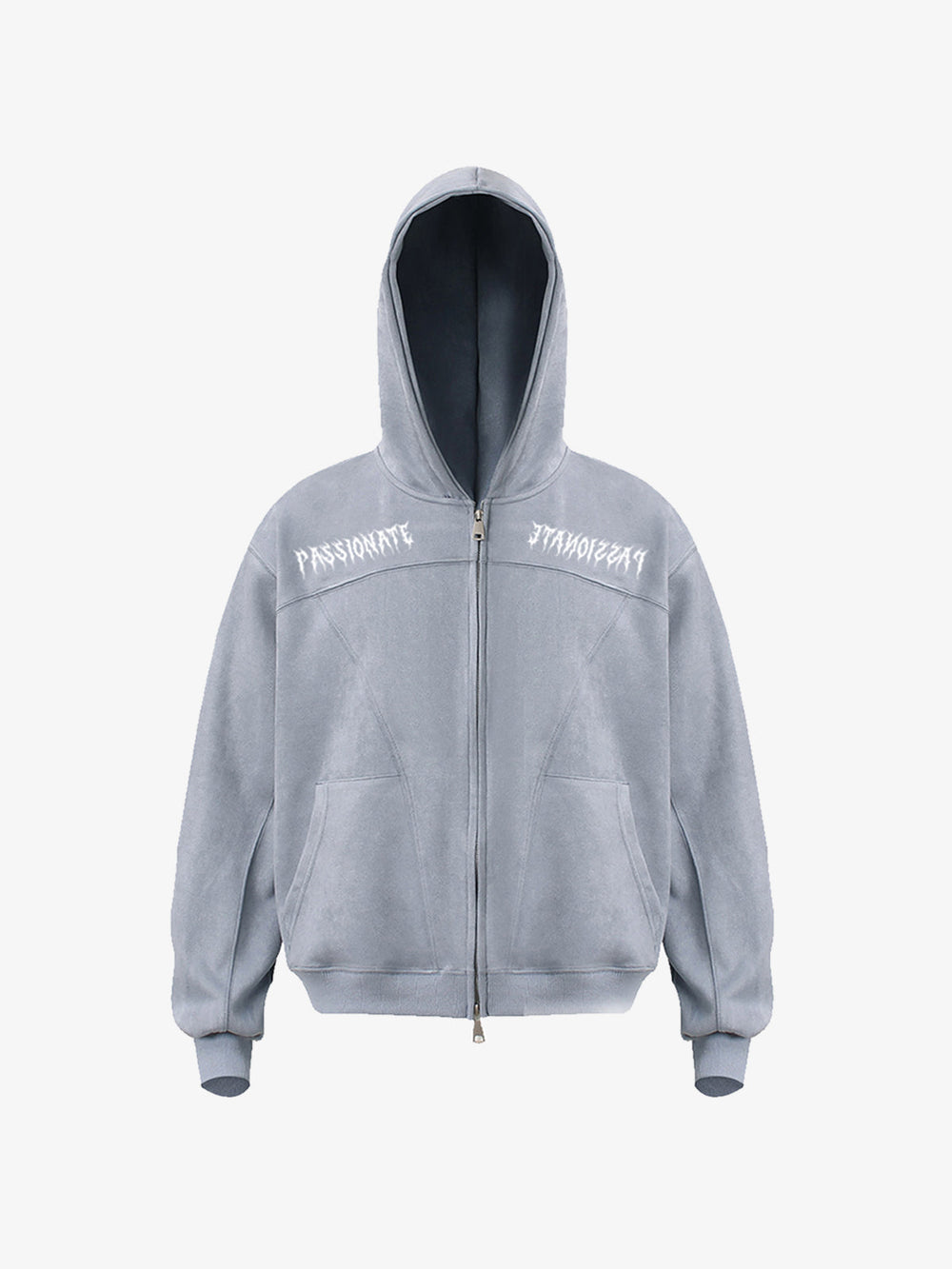 Vintage Suede Letter Embroidered Cropped Zip Up Hoodie 