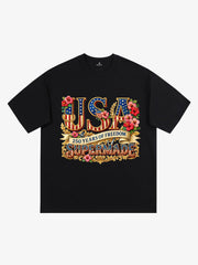 Floral USA Flag Graphic T-Shirt 