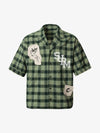 Plaid Applique Printed Short Sleeve Shirt - 2463 