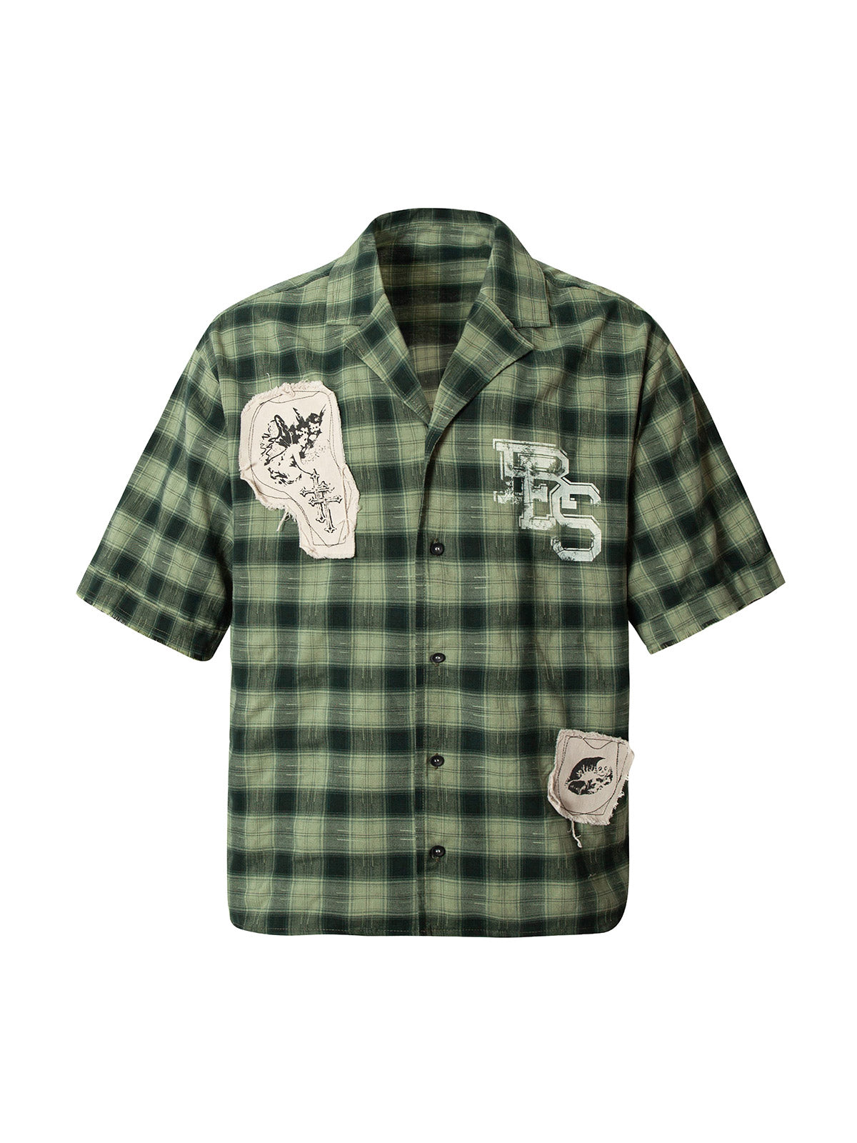 Plaid Applique Printed Short Sleeve Shirt 