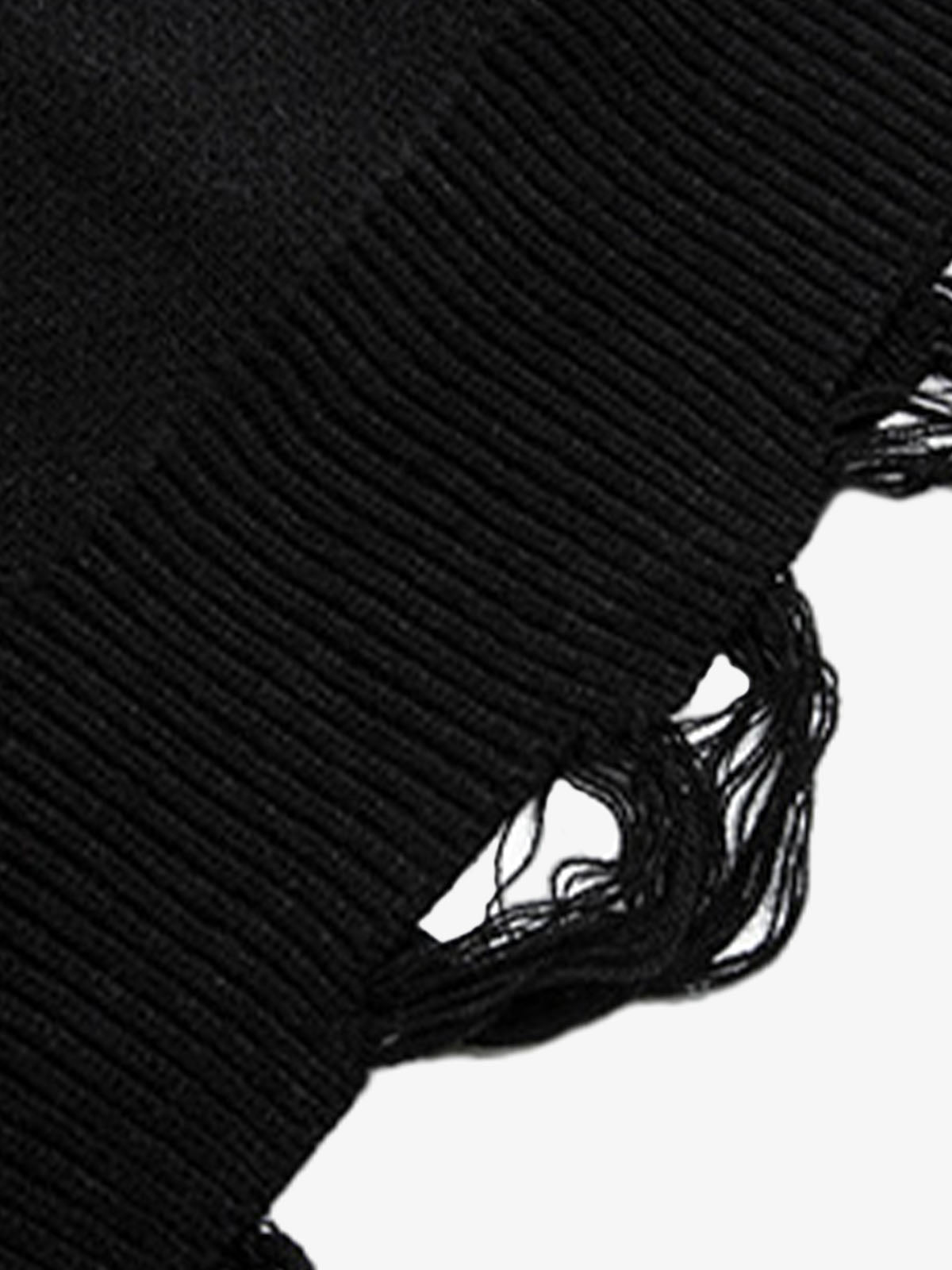 High Street Letter Jacquard Ripped Tassel Sweater 