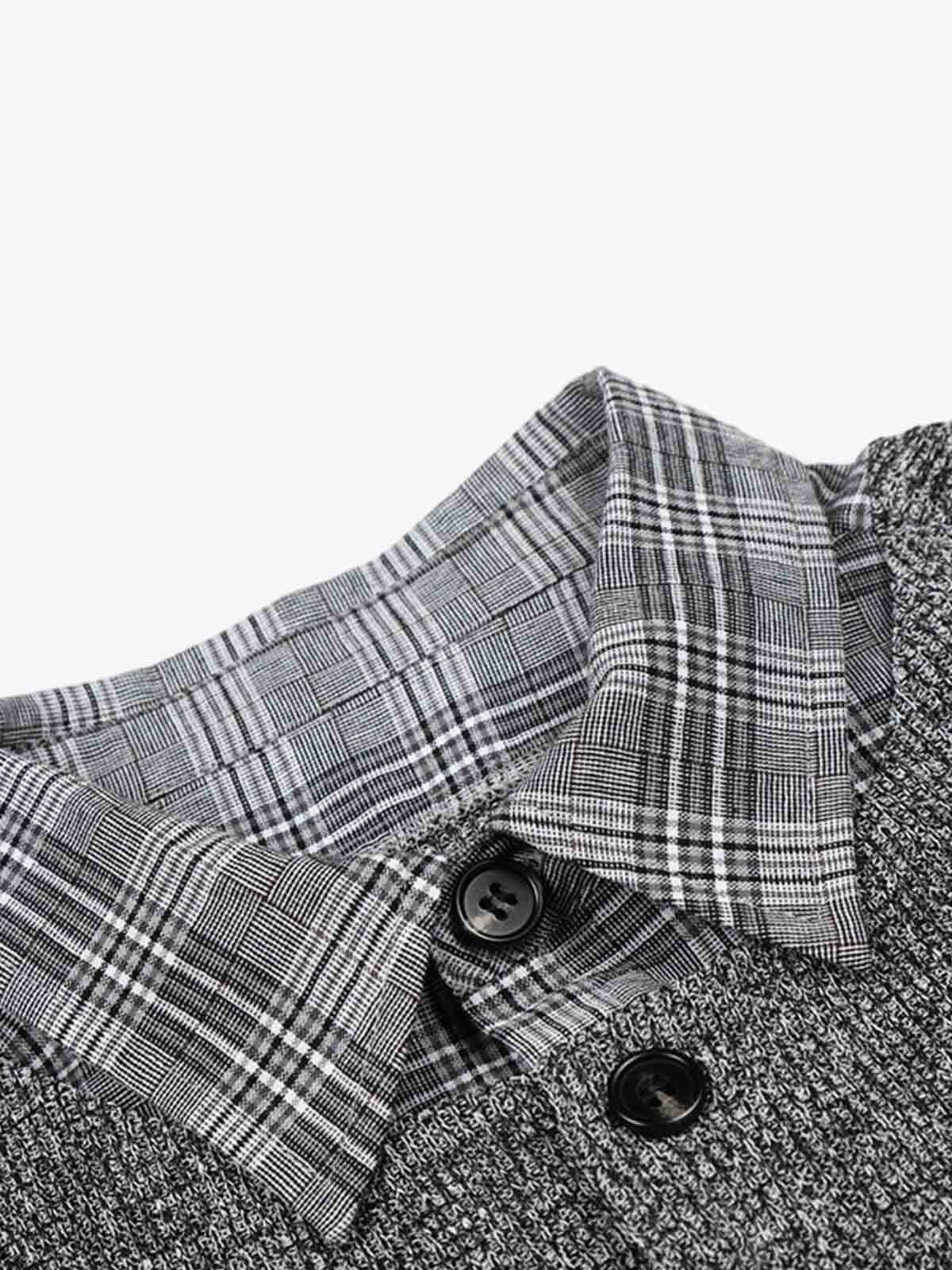 Textured Knit Plaid Layered Shirt 