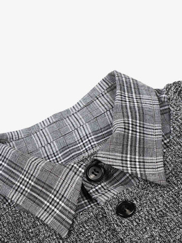 Textured Knit Plaid Layered Shirt 