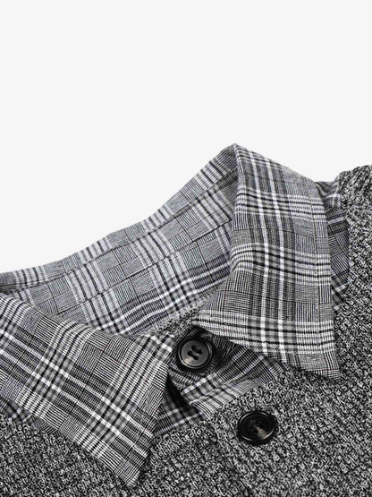 Textured Knit Plaid Layered Shirt 