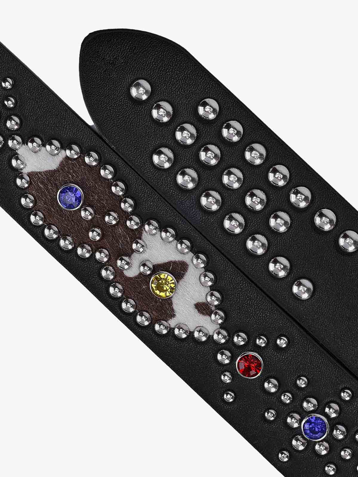 Stylish Studded Leather Belt with Colorful Gem Accents for Men 