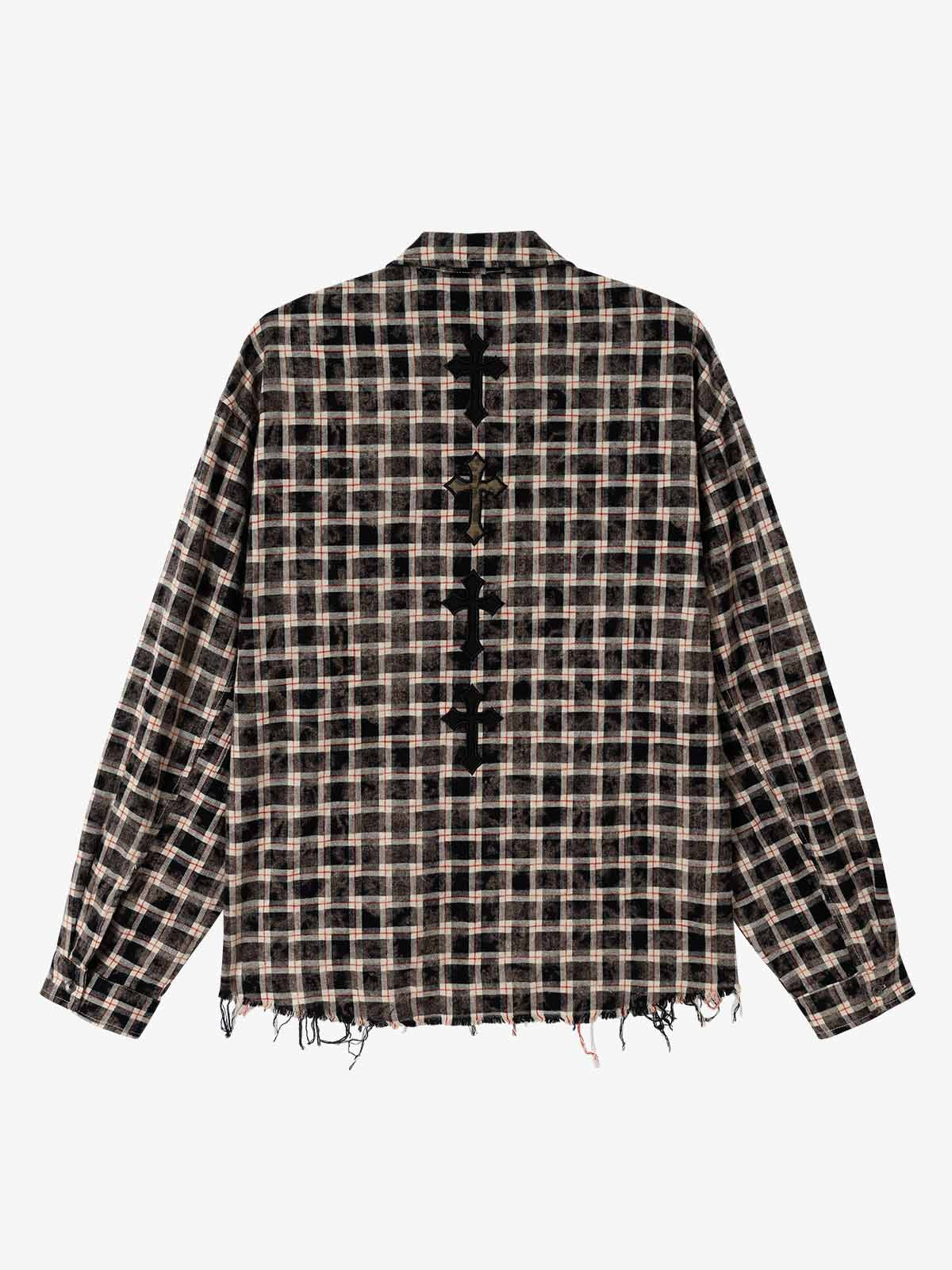 Distressed Plaid Long Sleeve Shirt