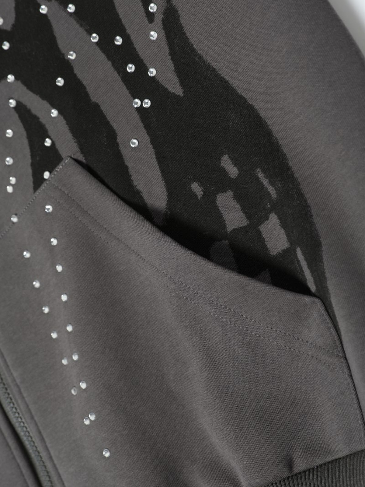 Stylish Purple Hoodie with Unique Flame Design and Rhinestone Accents 